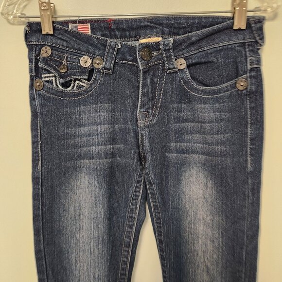 True Religion Jeans Womens 25 Blue Denim Joey Super T Stitched Flap Pockets EUC - Picture 3 of 13